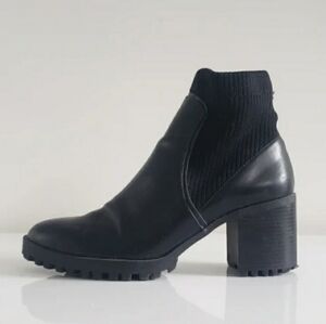 ZARA Black Vegan Leather Chelsea Sock Boot - Lug Sole - Chunky Platform …